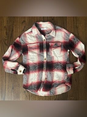 Hollister Kids Red, Black & White Plaid Button-Down Shirt